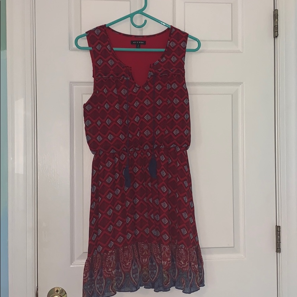 Red and navy patterned dress